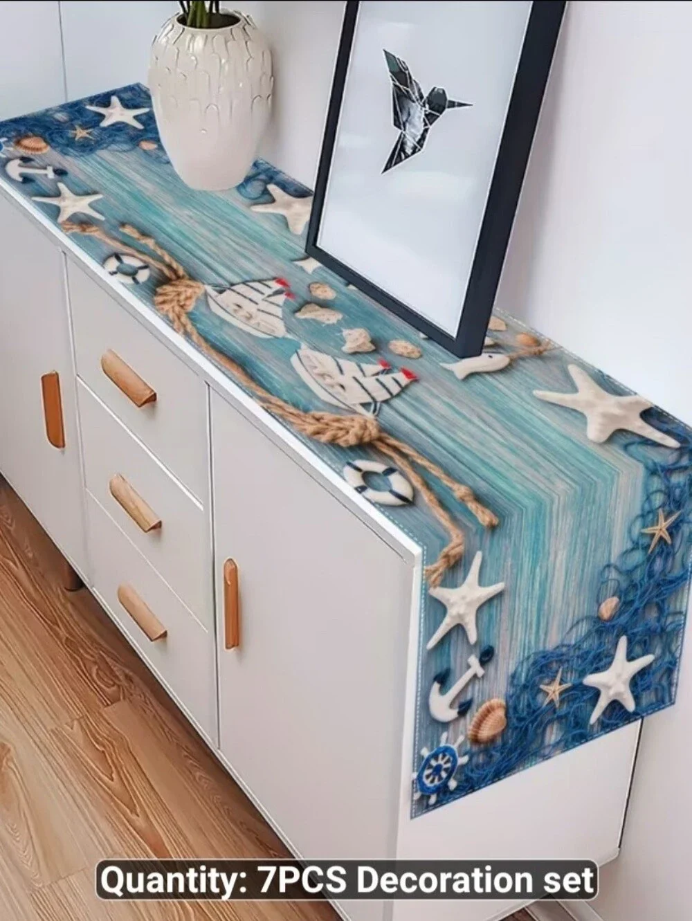 New Coastal Starfish 7‑Piece Table Runner and Placemats Set - #1520-758